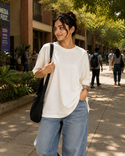 Women's Solid Round Neck T-Shirt | 220 GSM Heavy Cotton-Blend PC Terry Fabric | Half Sleeve Regular Fit Casual Tee for Everyday Wear