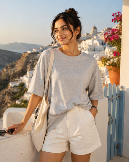 Women's Solid Round Neck T-Shirt | 220 GSM Heavy Cotton-Blend PC Terry Fabric | Half Sleeve Regular Fit Casual Tee for Everyday Wear