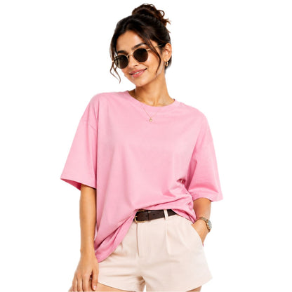 Women's Solid Round Neck T-Shirt | 220 GSM Heavy Cotton-Blend PC Terry Fabric | Half Sleeve Regular Fit Casual Tee for Everyday Wear
