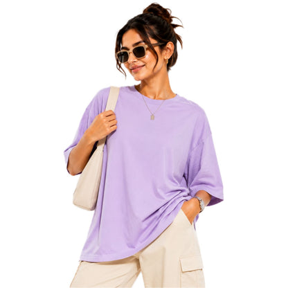 Women's Solid Round Neck T-Shirt | 220 GSM Heavy Cotton-Blend PC Terry Fabric | Half Sleeve Regular Fit Casual Tee for Everyday Wear