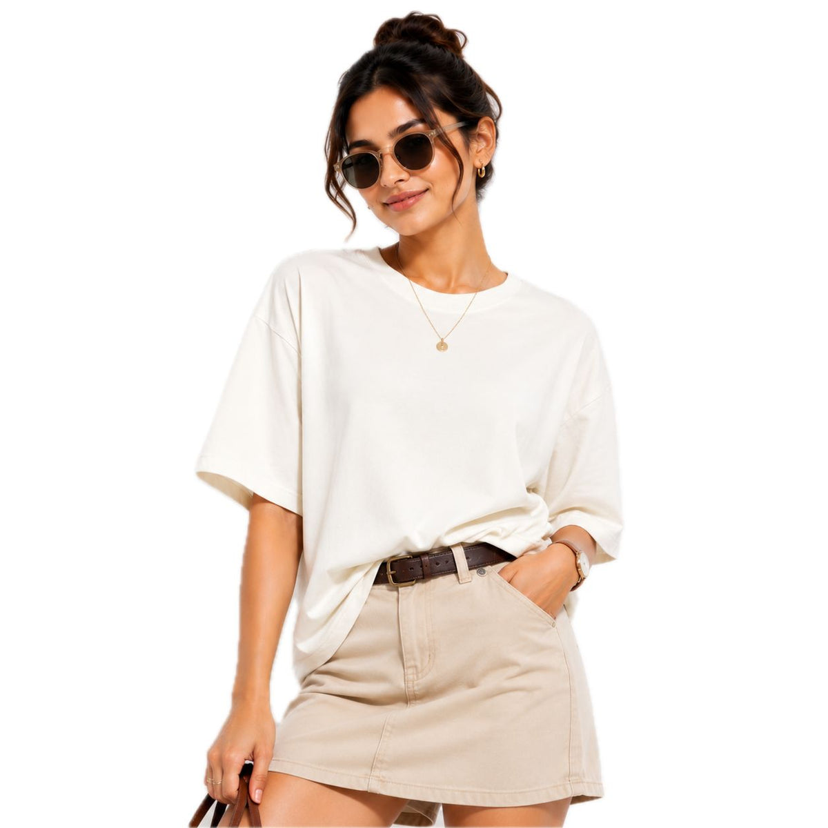 Women's Solid Round Neck T-Shirt | 220 GSM Heavy Cotton-Blend PC Terry Fabric | Half Sleeve Regular Fit Casual Tee for Everyday Wear