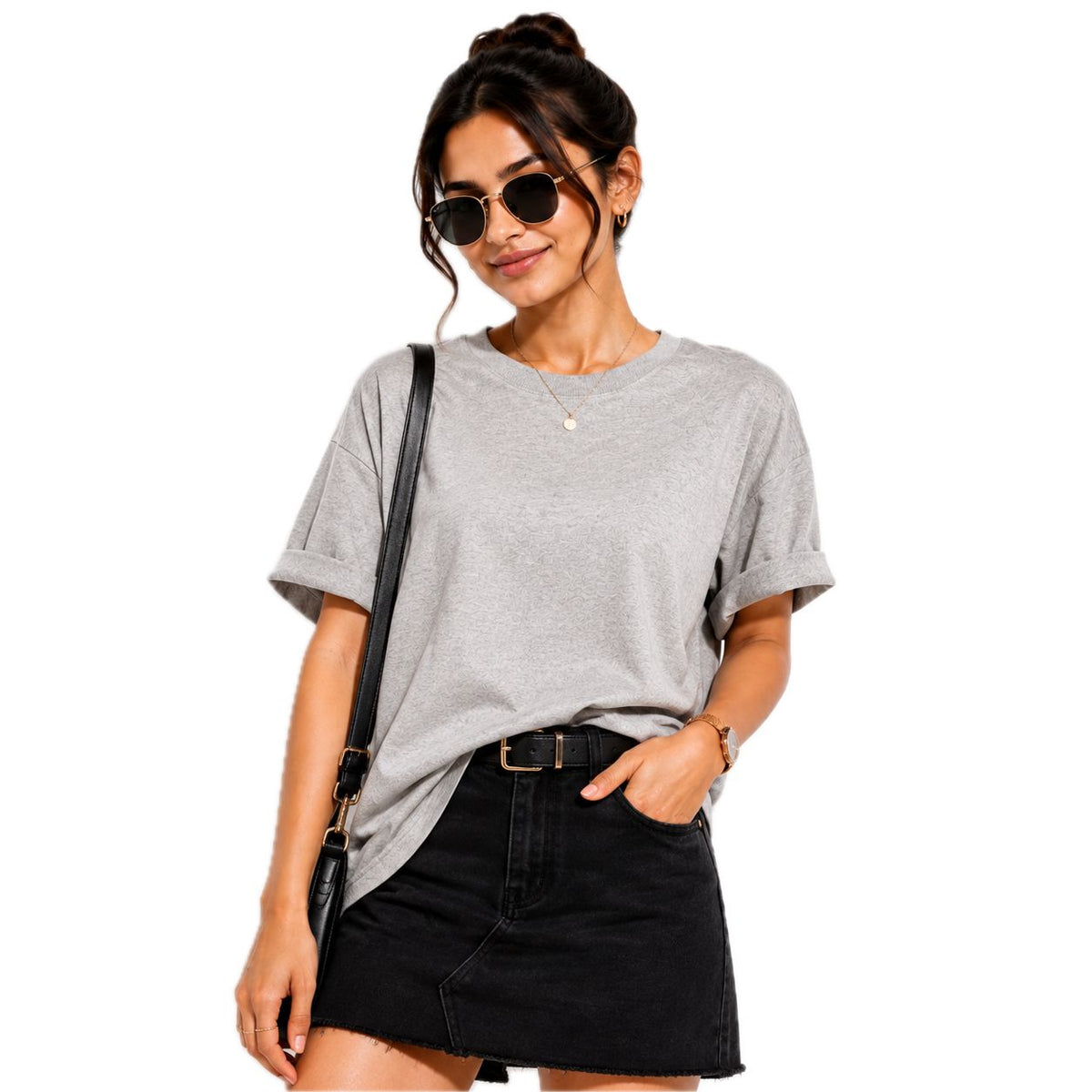 Women's Solid Round Neck T-Shirt | 220 GSM Heavy Cotton-Blend PC Terry Fabric | Half Sleeve Regular Fit Casual Tee for Everyday Wear