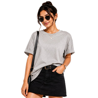 Women's Solid Round Neck T-Shirt | 220 GSM Heavy Cotton-Blend PC Terry Fabric | Half Sleeve Regular Fit Casual Tee for Everyday Wear