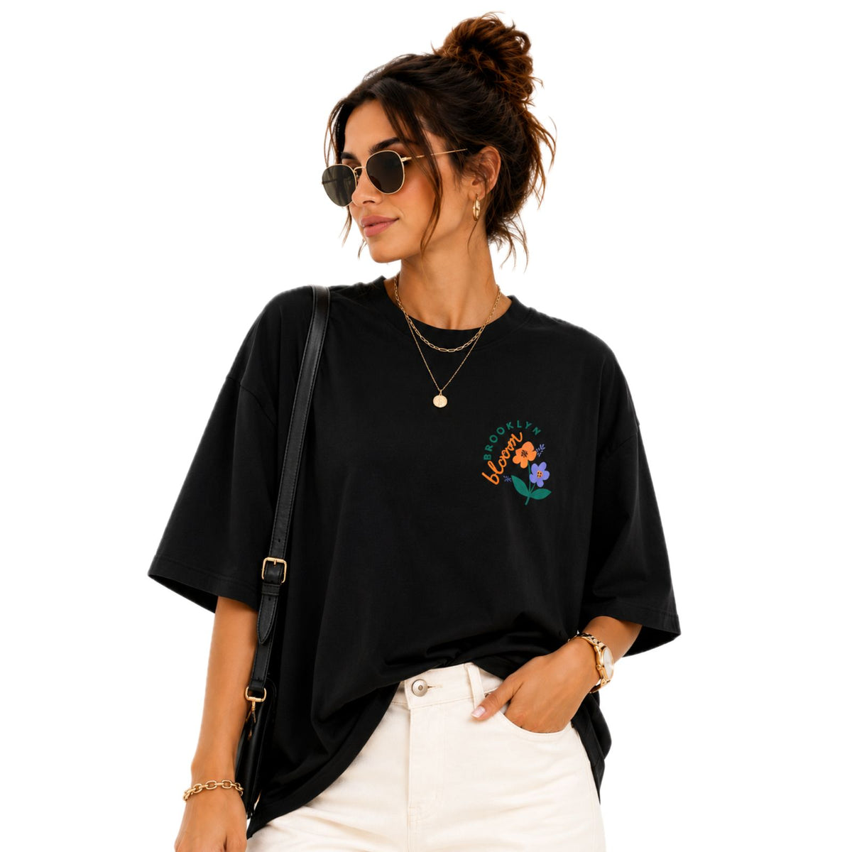 Women's Oversized Graphic T-Shirt | Brooklyn Blossom Floral Print | Casual & Everyday Wear | 220 GSM PC Terry