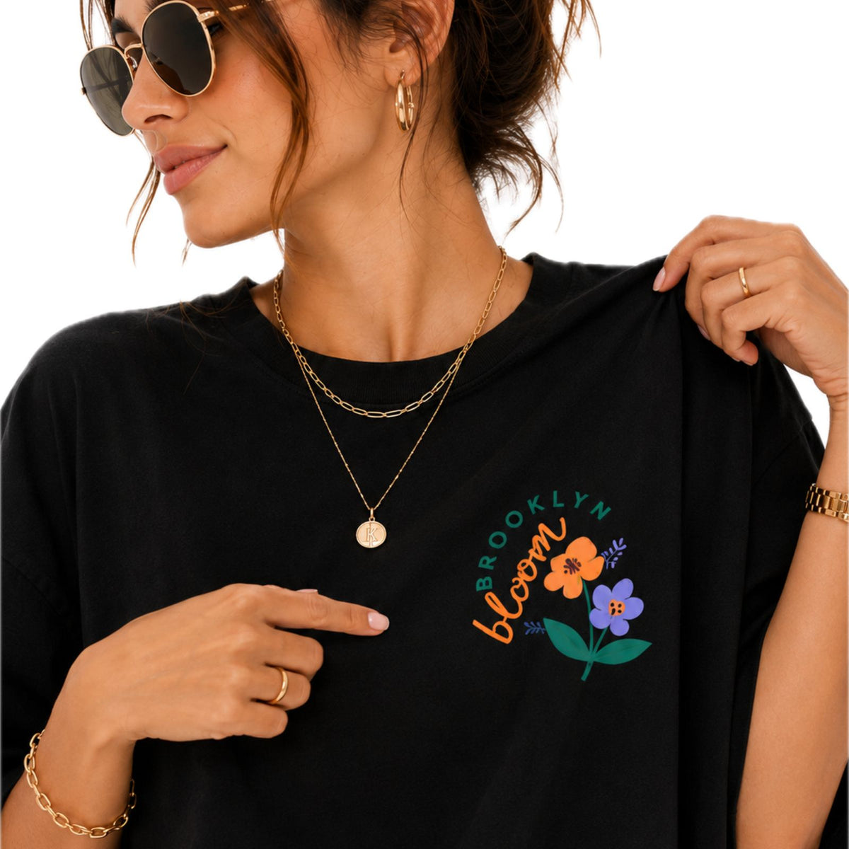 Women's Oversized Graphic T-Shirt | Brooklyn Blossom Floral Print | Casual & Everyday Wear | 220 GSM PC Terry