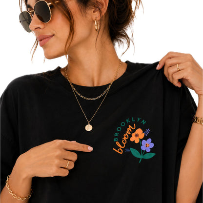 Women's Oversized Graphic T-Shirt | Brooklyn Blossom Floral Print | Casual & Everyday Wear | 220 GSM PC Terry