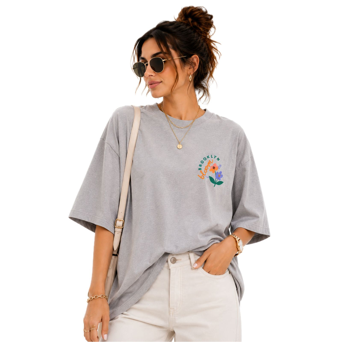 Women's Oversized Graphic T-Shirt | Brooklyn Blossom Floral Print | Casual & Everyday Wear | 220 GSM PC Terry