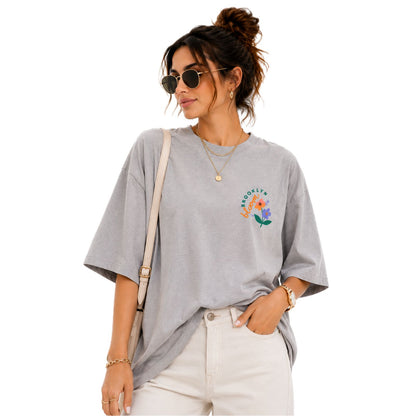 Women's Oversized Graphic T-Shirt | Brooklyn Blossom Floral Print | Casual & Everyday Wear | 220 GSM PC Terry
