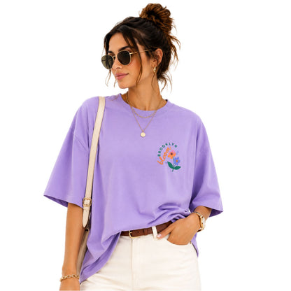 Women's Oversized Graphic T-Shirt | Brooklyn Blossom Floral Print | Casual & Everyday Wear | 220 GSM PC Terry