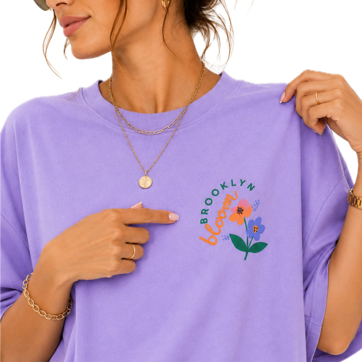 Women's Oversized Graphic T-Shirt | Brooklyn Blossom Floral Print | Casual & Everyday Wear | 220 GSM PC Terry