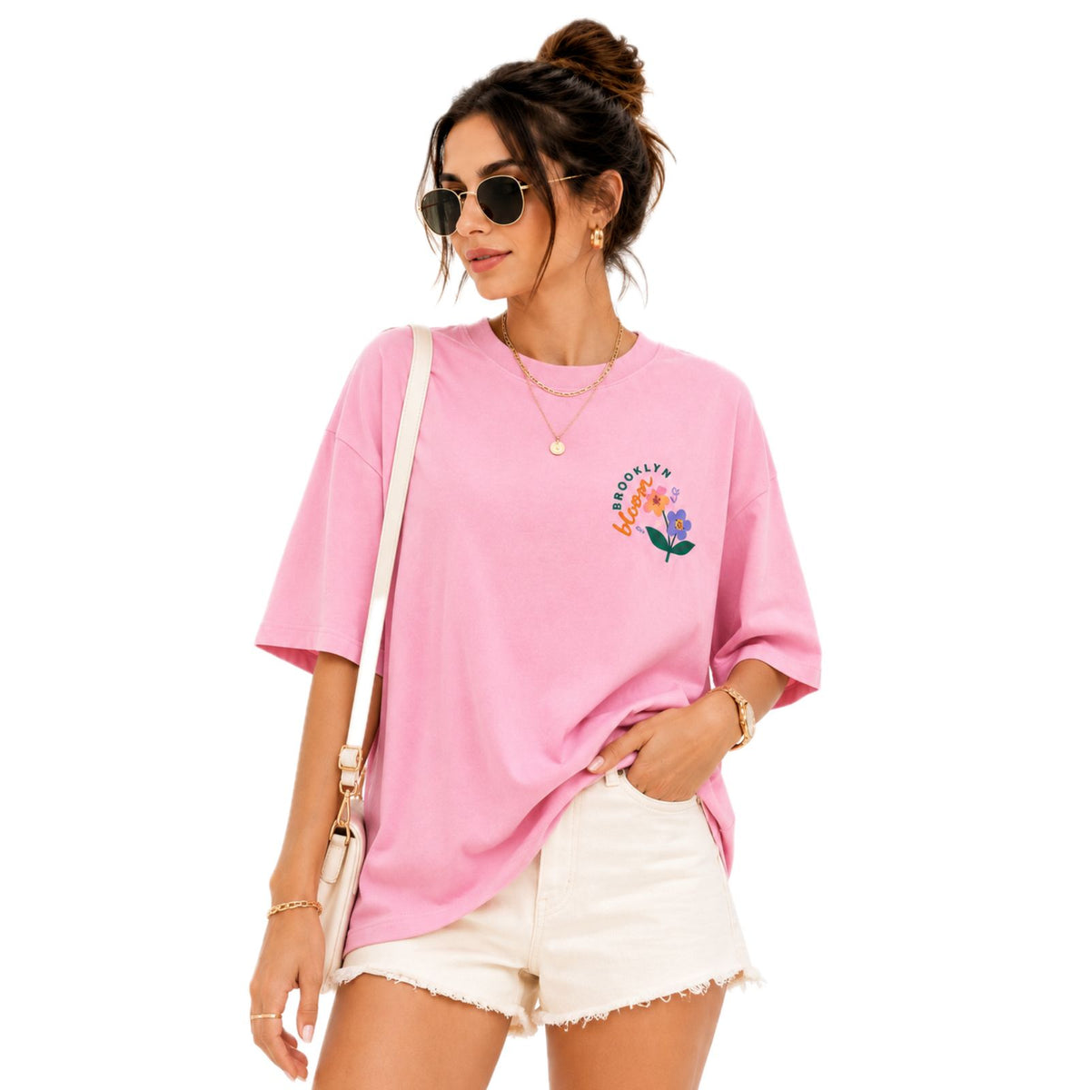 Women's Oversized Graphic T-Shirt | Brooklyn Blossom Floral Print | Casual & Everyday Wear | 220 GSM PC Terry