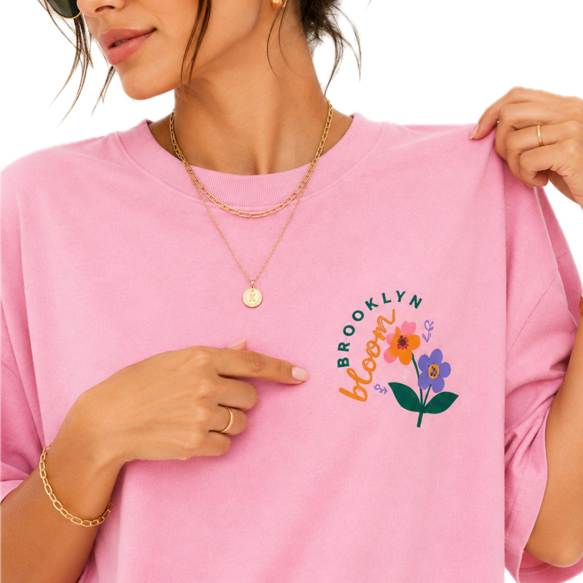 Women's Oversized Graphic T-Shirt | Brooklyn Blossom Floral Print | Casual & Everyday Wear | 220 GSM PC Terry