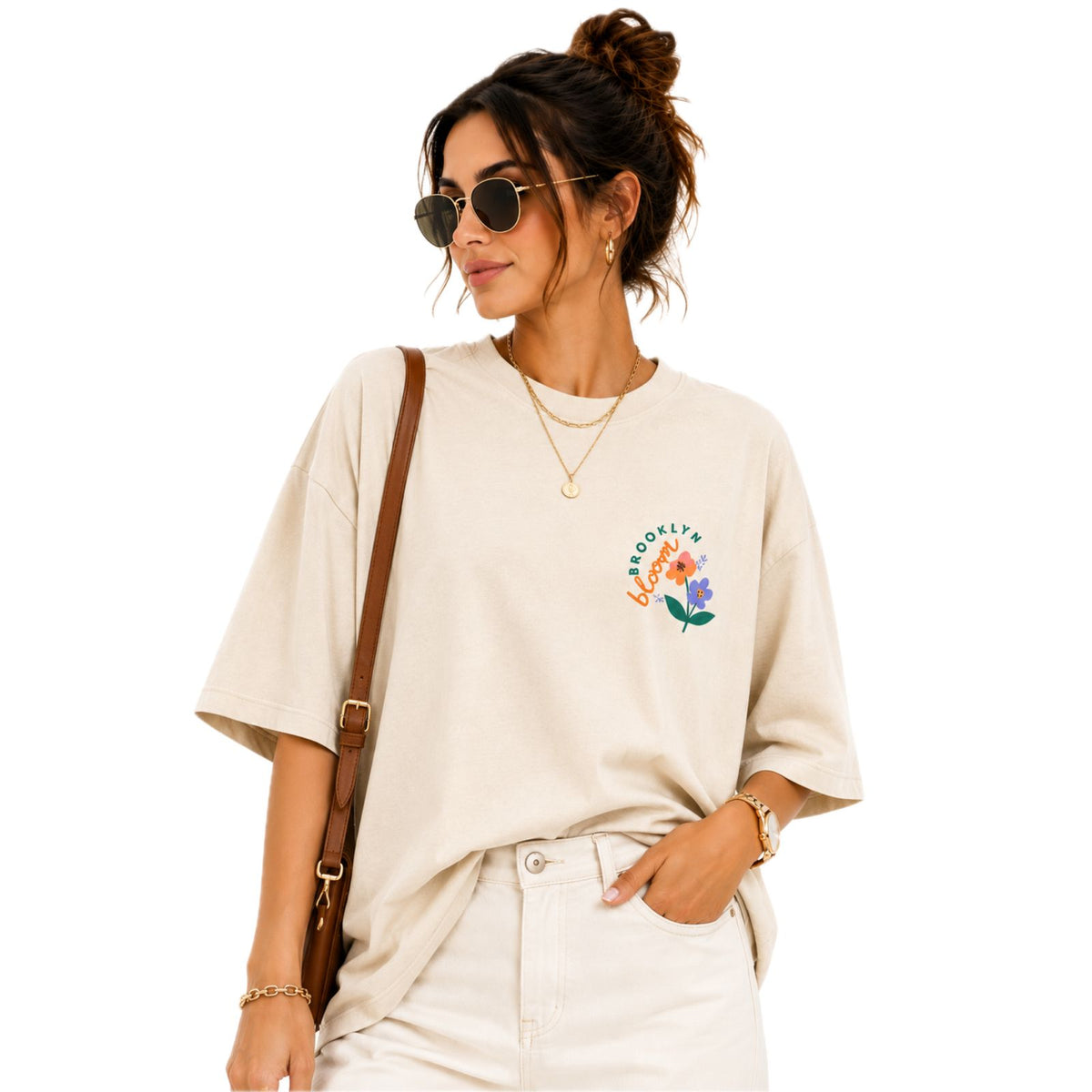 Women's Oversized Graphic T-Shirt | Brooklyn Blossom Floral Print | Casual & Everyday Wear | 220 GSM PC Terry