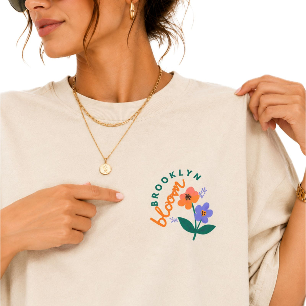 Women's Oversized Graphic T-Shirt | Brooklyn Blossom Floral Print | Casual & Everyday Wear | 220 GSM PC Terry