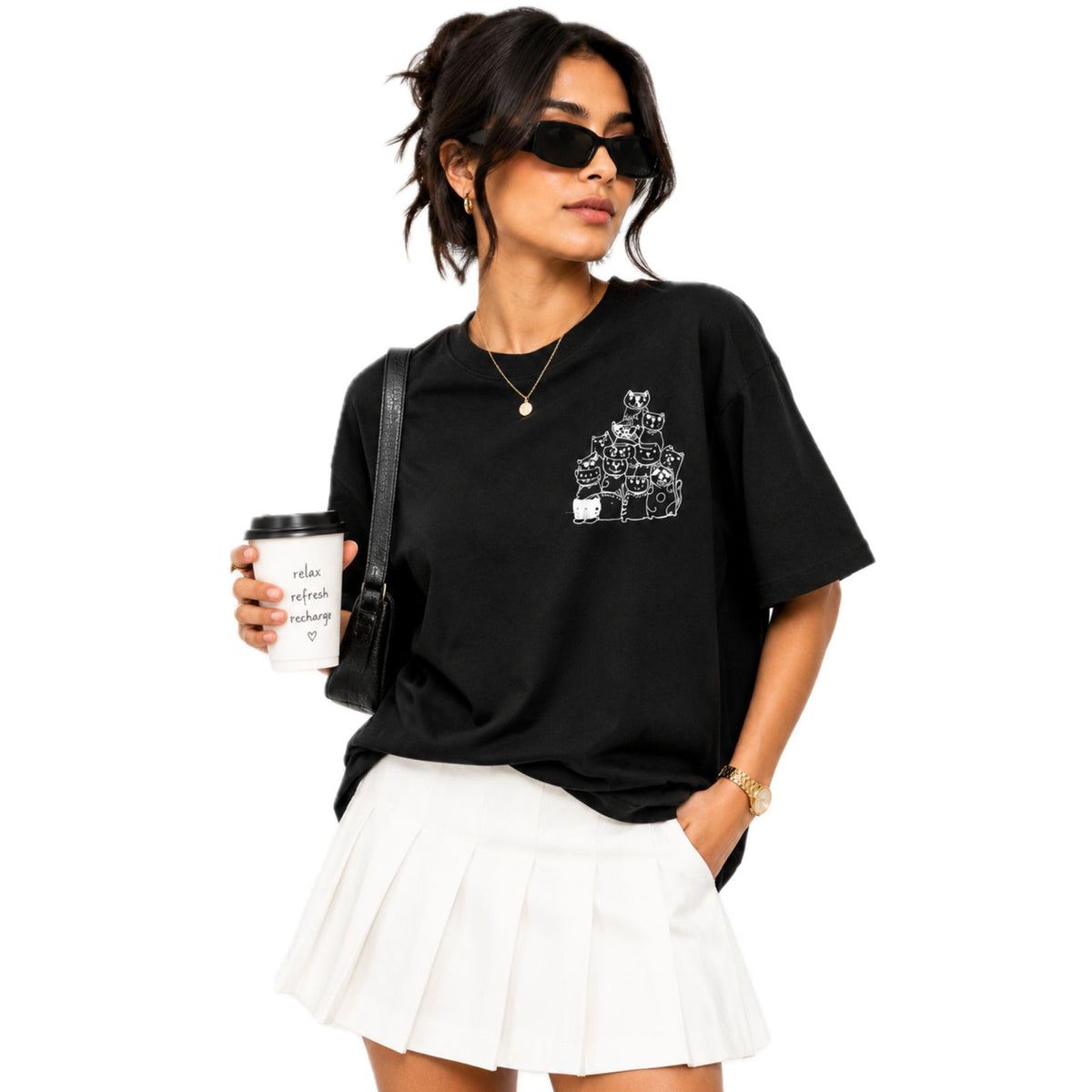 Mochi Women's Cat Graphic T-Shirt | Cotton Round Neck T-shirt | Casual Wear