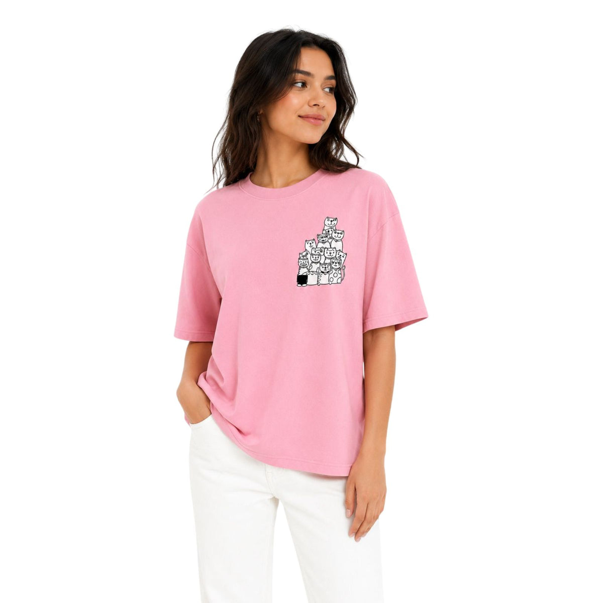 Mochi Women's Cat Graphic T-Shirt | Cotton Round Neck T-shirt | Casual Wear