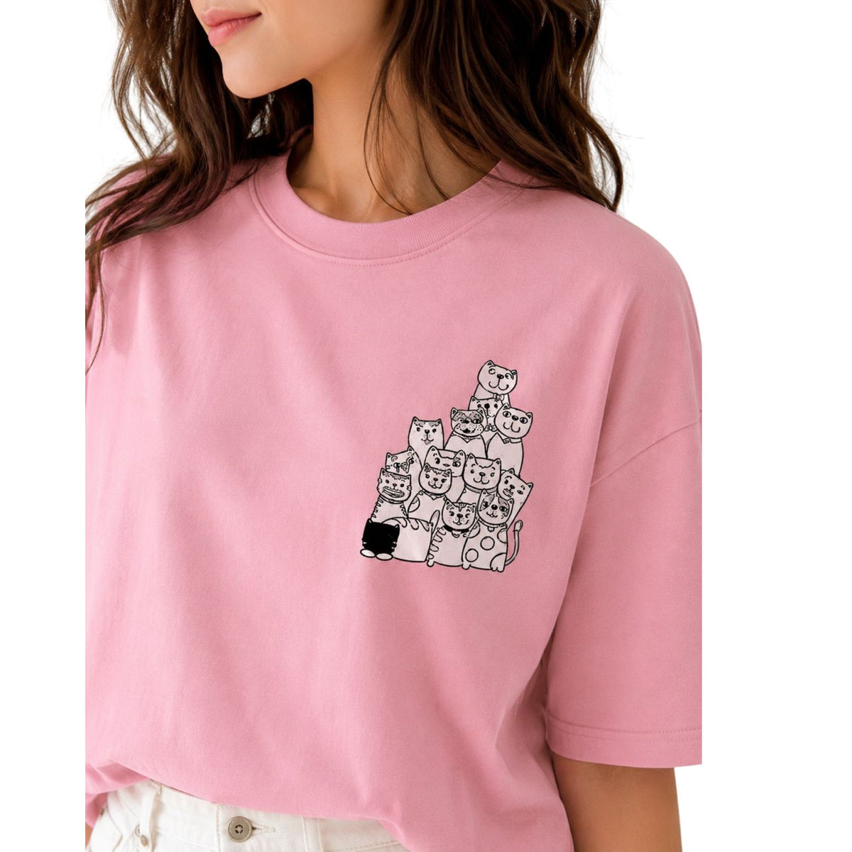 Mochi Women's Cat Graphic T-Shirt | Cotton Round Neck T-shirt | Casual Wear