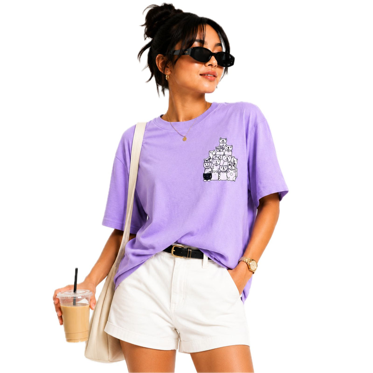 Mochi Women's Cat Graphic T-Shirt | Cotton Round Neck T-shirt | Casual Wear