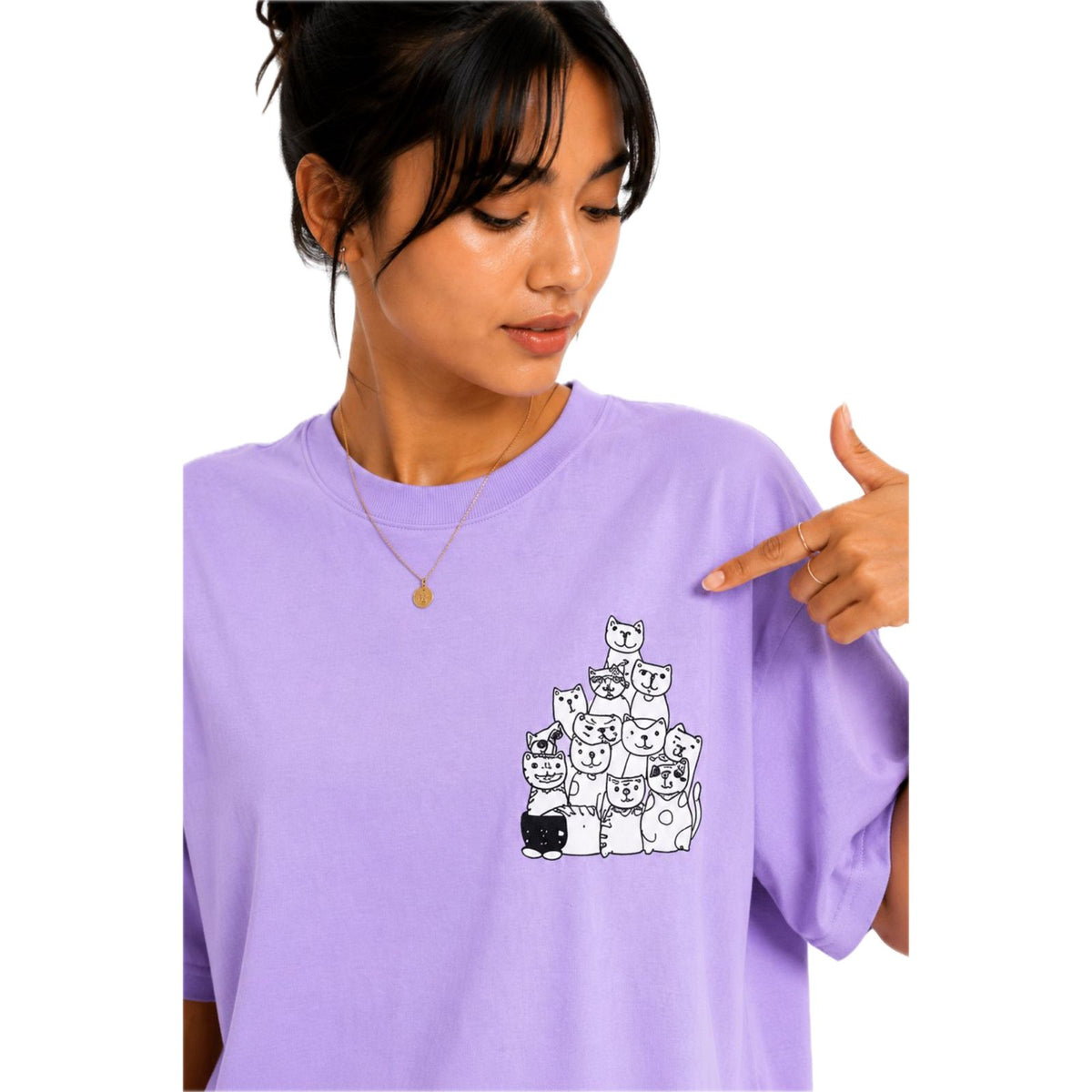 Mochi Women's Cat Graphic T-Shirt | Cotton Round Neck T-shirt | Casual Wear